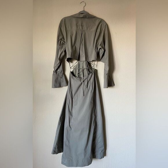 NWT Jonathan Simkhai Alex Midi Green Shirt Dress Poplin Cut Out Size XL - Picture 11 of 15
